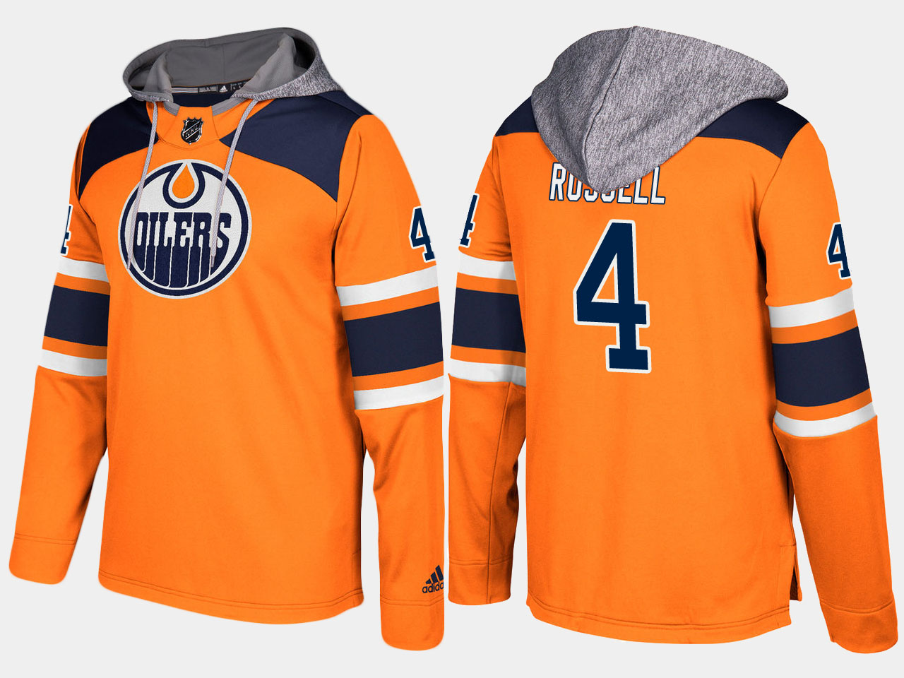 Men NHL Edmonton oilers #4 kris russell orange hoodie->edmonton oilers->NHL Jersey